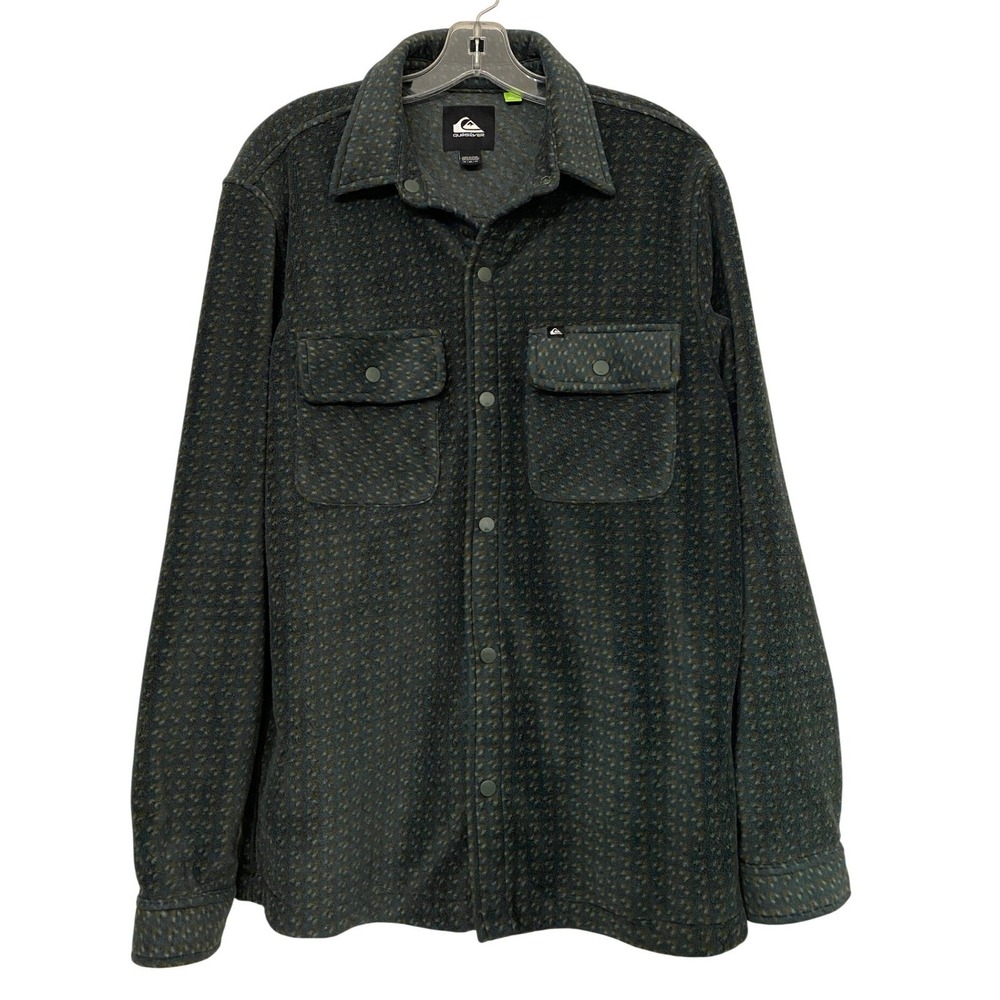Quiksilver Mens Green Geometric Fleece Snap Front Shirt Jacket AQYFT03394 Medium